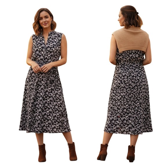 Evan Picone Dresses & Skirts - Black Label by Evan Picone Black Combo Floral Print Dress Sleeveless Size 14 NWT